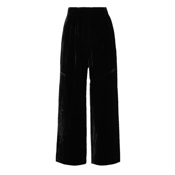 NWT Ulla Johnson Black Veronica Velvet Pleated Wide Leg Pants Trouser Size 4 - Picture 1 of 12